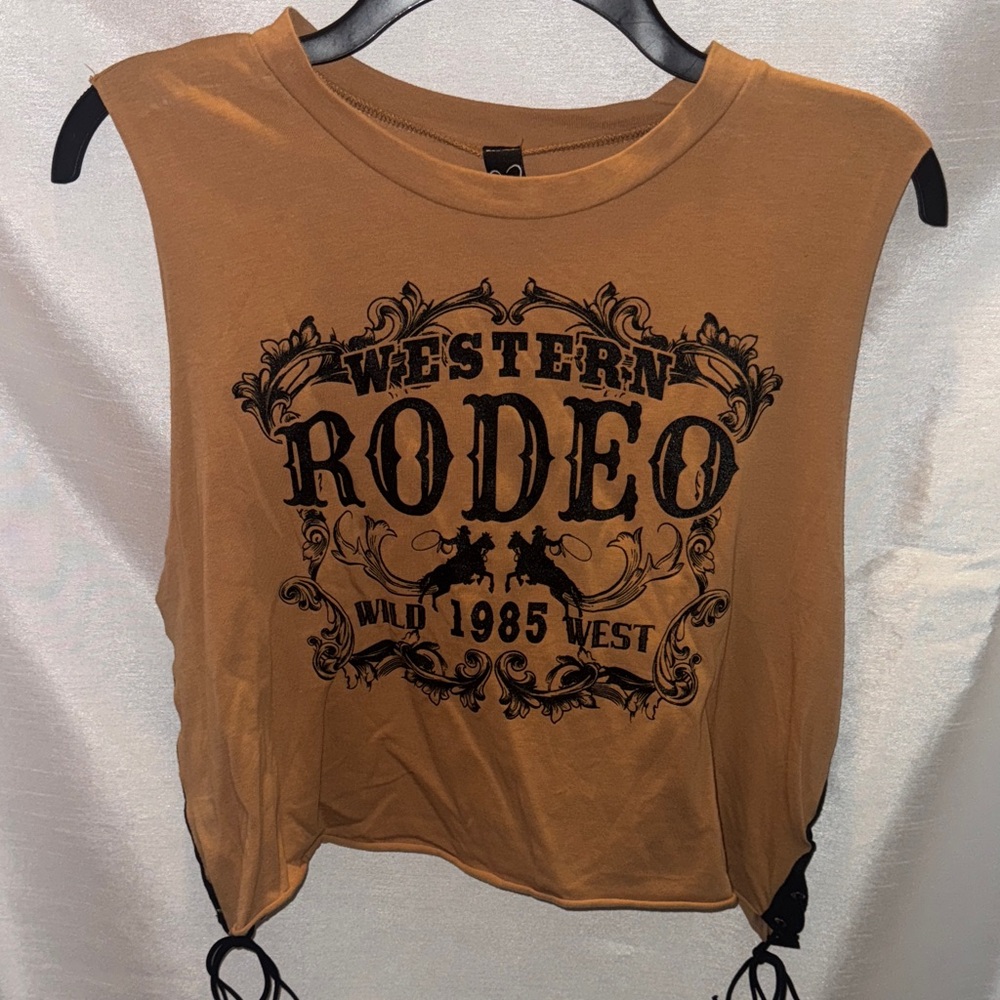 Windsor Western Rodeo Graphic Muscle Tee - Tan size large wild West 1985 western